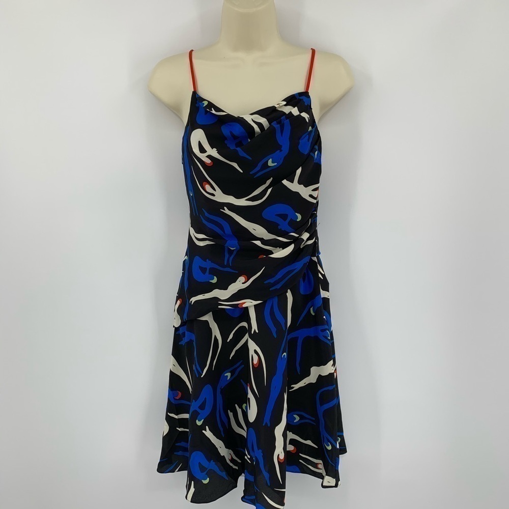 DVF Diane von Furstenberg Gwen Swimmers black blue shift cowl dress silk new 00
